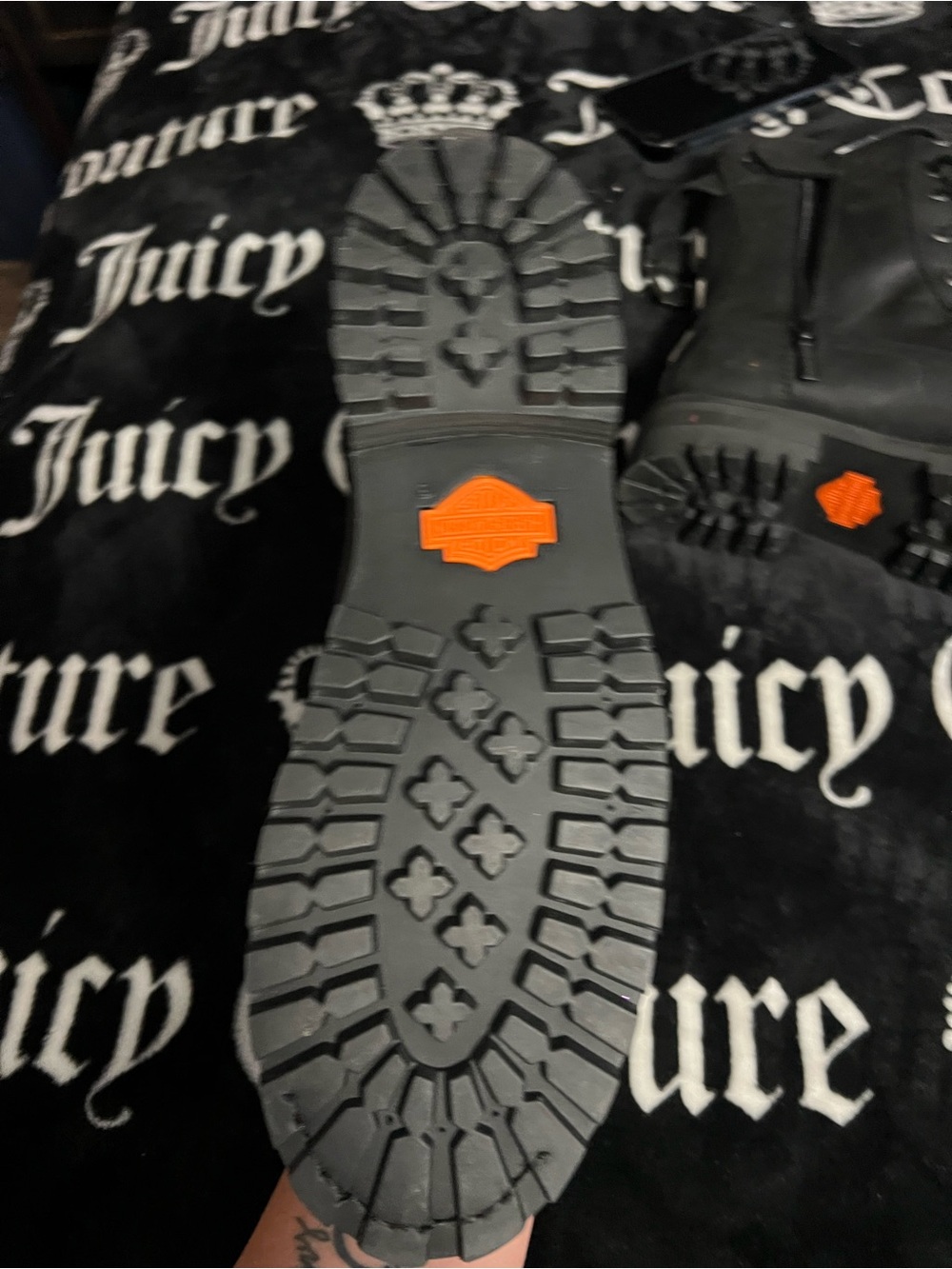 Harley-Davidson Black Leather Lace-Up Motorcycle Boots with Orange Sole Logo - Picture 3 of 5